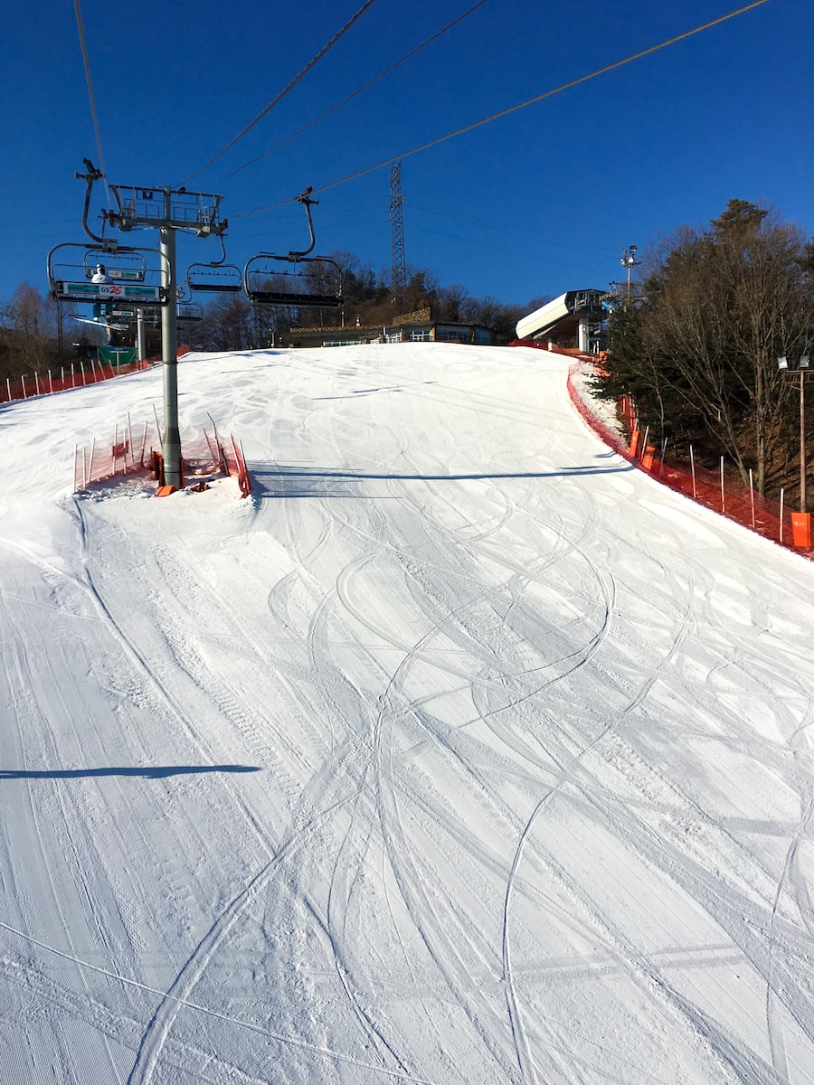 red and white snow covered road during daytime