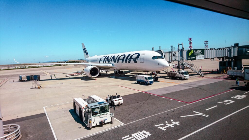 an airplane is parked at an airport