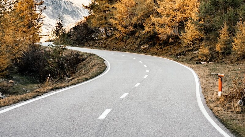 winding road near mountains and forest during daytime