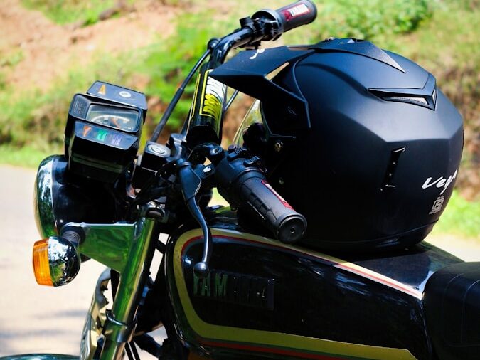 crash helmet on motorcycle